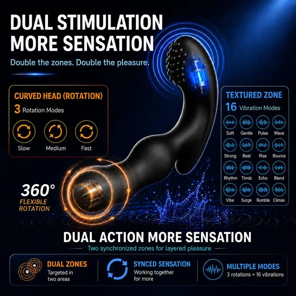 Male 360° Rotating Prostate Massager 16-Vibration Modes Gay Perineal Stimulator Remote Control Anal Plug Sex Toys for Men