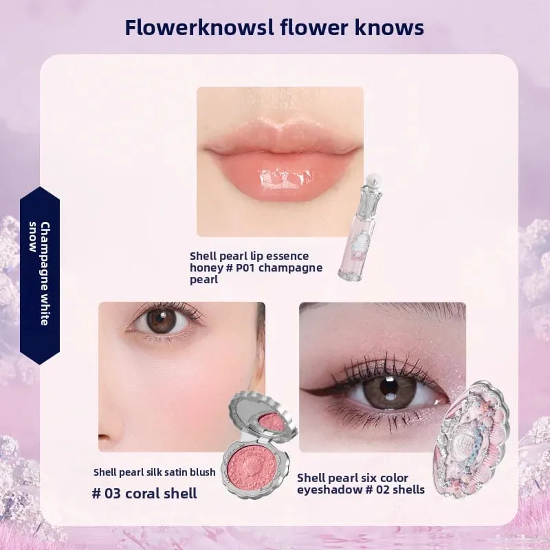 Flowerknows Kotak Hadiah Set Solek Malaikat Kecil Kotak Penuh Lip Glaze Blusher Shell Jewelry Kit Hadiah Hari Lahir Bunga Tahu — image 21