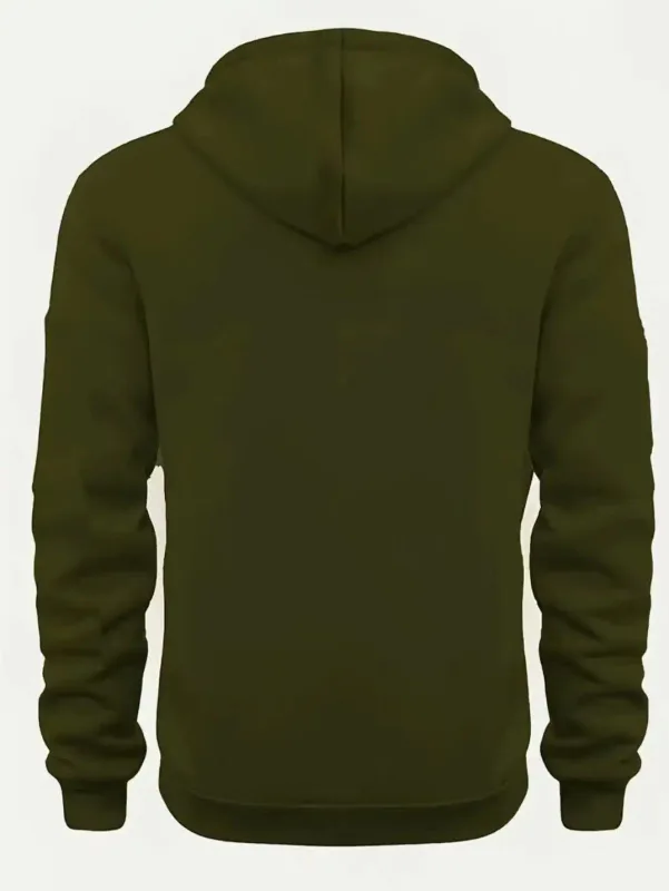 Fall/Winter New Arrival Men's Fleece Hoodie High Quality Solid Color Hooded Sweatshirt Male Fashionable Street Style Sweatshirt — image 8