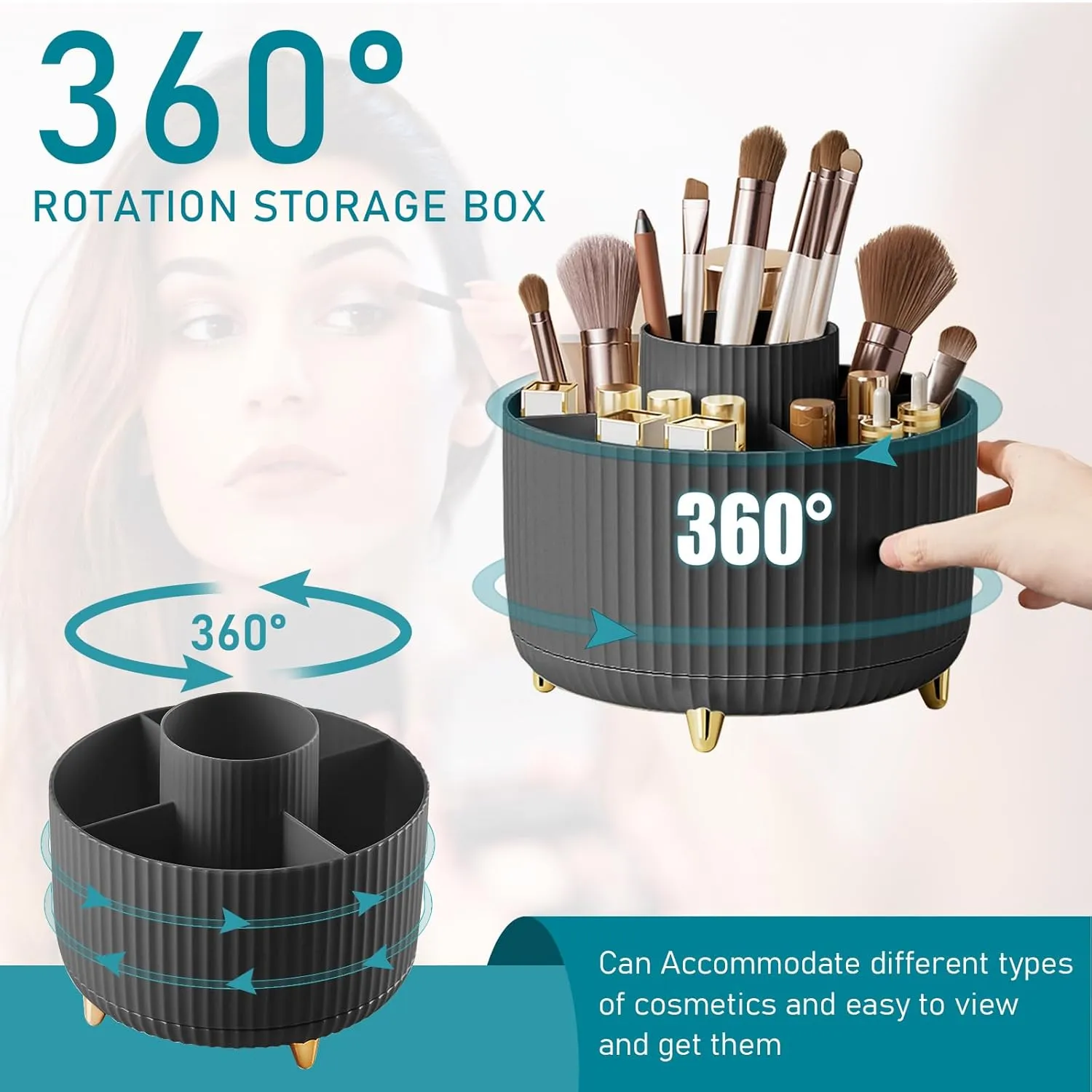 Penyusun Pemegang Berus Solek 5 Slot Berus Mekap Berputar 360° Penyusun Storan Desktop untuk Pejabat Bilik Mandi Desktop Vanity — image 2
