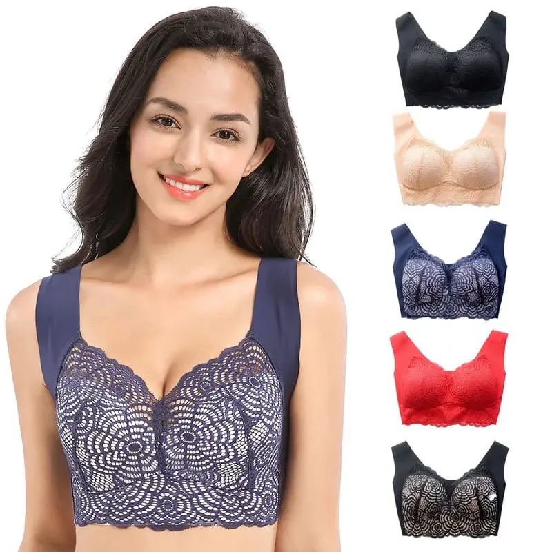 Biancheria intima sexy taglie forti Reggiseni in pizzo senza cuciture Top Coppa sottile senza fili Reggiseno Gilet da notte Lingerie Coppa C D — image 3