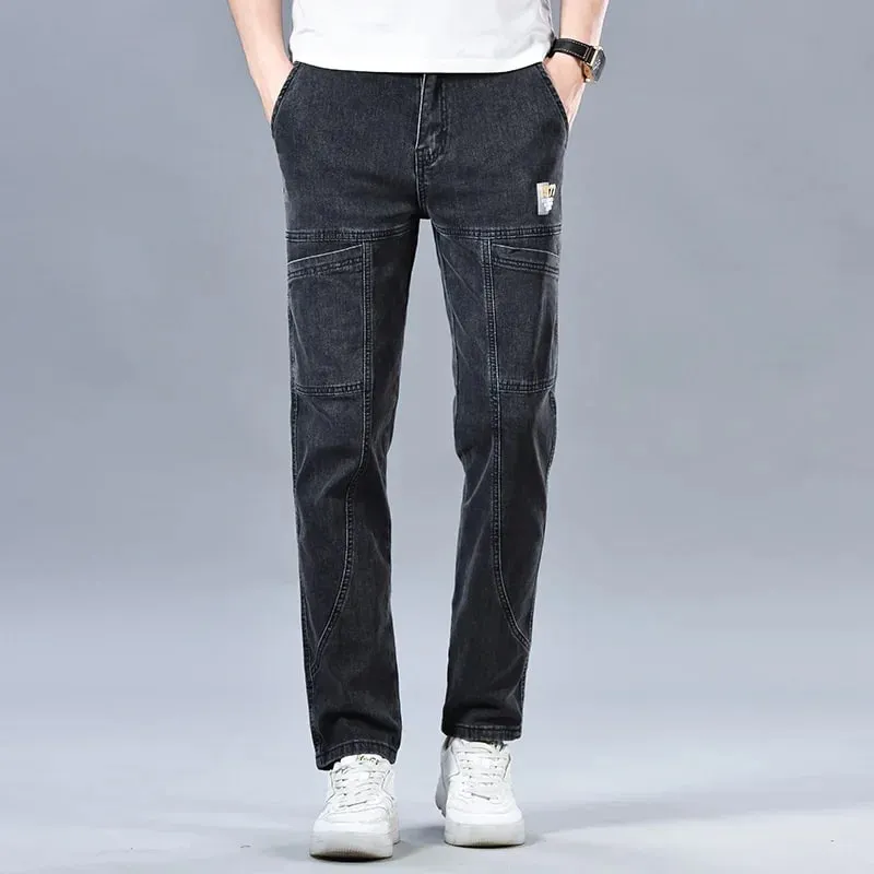 2024 Men's Summer Fashion Men's Jeans Multi-pocket Splicing Straight-leg Casual Denim Trousers Personalized Dark Blue Brand — image 4