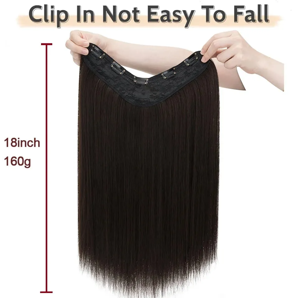 Benehair 18 インチ 160 グラム V 字型ストレート人工毛ワンピースクリップヘアエクステンションヘアクリップかつら完全な頭 — image 4