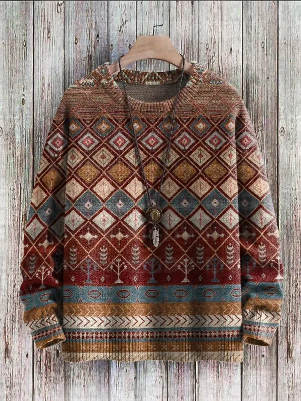 Vintage Pattern Print Knit Pullover Sweater Women For Men Sweater — image 10