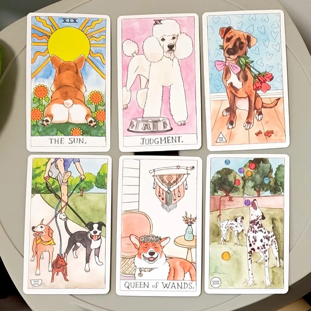 10.3*6cm Dog Tarot Deck 78 Cards Based on Rider Waite System Cute Canine Watercolor Illustrations - Unique Dog Lover Gift — image 1