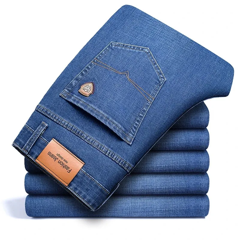 BAO 2024 autumn spring fitted straight stretch denim jeans classic style badge youth men's business casual jeans trousers — image 12
