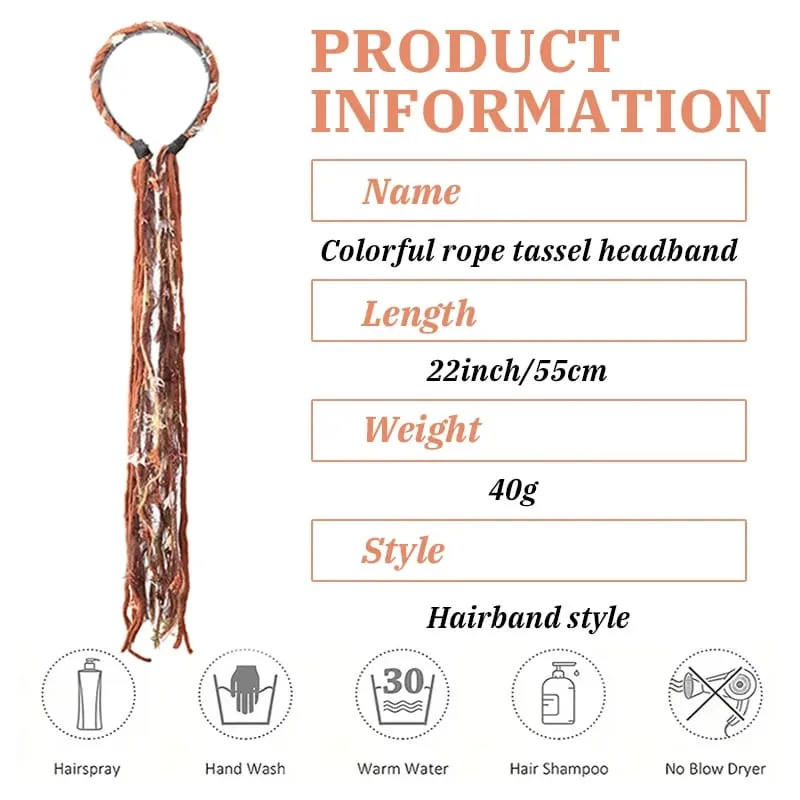 Accessorio per capelli bohemien con fascia lunga nappa colorata Maillard in peluche adatto per feste femminili — image 3
