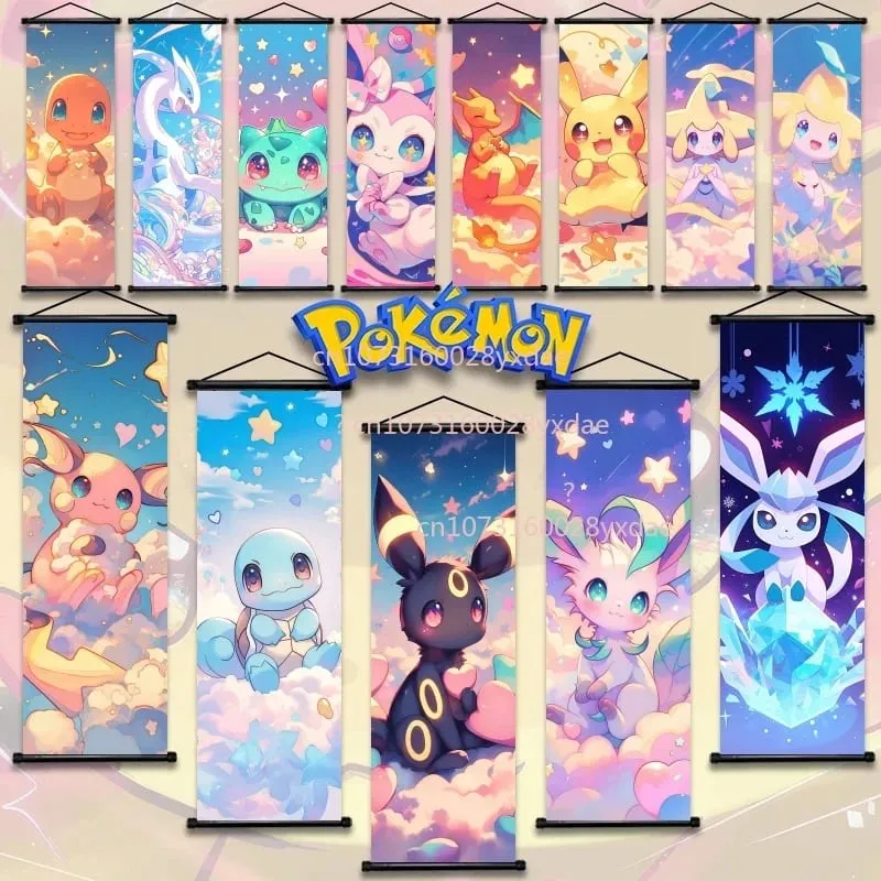 Klasyczny drukowany plakat Pokemon kreskówka ścienna grafika Gengar Squirtle Bulbasaur Pikachu wisząca zwój dekoracja pokoju rodzinnego — image 1