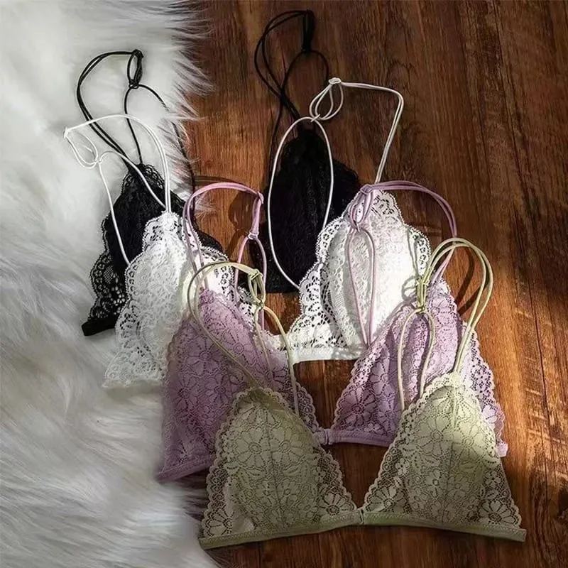สไตล์ฝรั่งเศสเซ็กซี่ลูกไม้สามเหลี่ยมบาง Bra ปุ่มด้านหน้าผู้หญิงไม่มีแหวนเหล็กไร้สายชุดชั้นในชุดชั้นในที่สวยงามกลับ bra — image 2