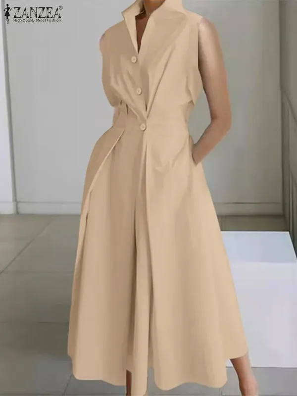 Elegant Chic ผู้หญิงชุดยาวลำลองแขนสั้นคอเอวสูง Casual & Day เสื้อชุดสีทึบ S-3XL — image 10