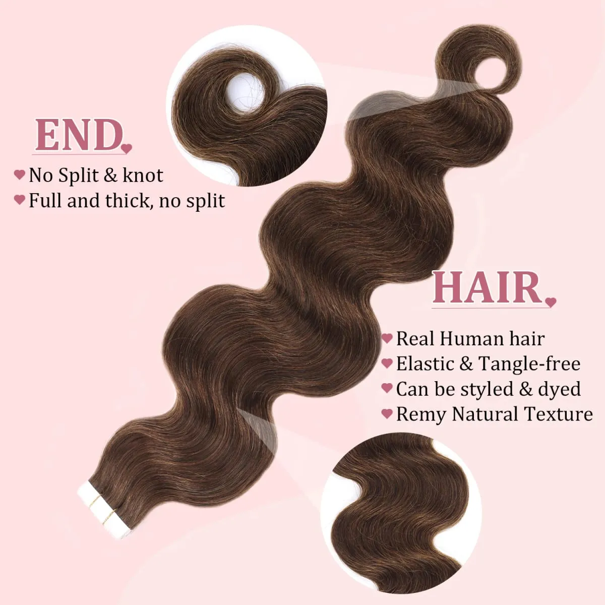 20 ชิ้น/แพ็คเทปต่อผมมนุษย์ Body WAVE เทปต่อผมมนุษย์จริงไม่มีรอยต่อเทป Real Human Hair EXTENSION — image 4
