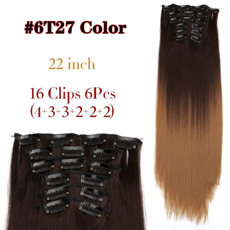 คลิปสีดำในส่วนขยายตรง 22 "ยาวสังเคราะห์หนาคลิปบนผมสำหรับผู้หญิง 6 ชิ้น/เซ็ต CURLY Full HEAD งานแต่งงานทุกวัน — image 29
