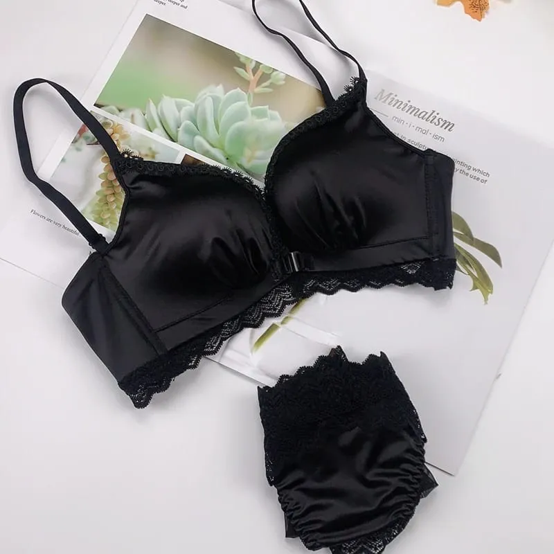 Push Up BH-sæt med frontlukning - Små buste til kvinder med blondebøjler Lingeri | Pull Up Lift Sexet tynd skønhed ryg bralette — image 12