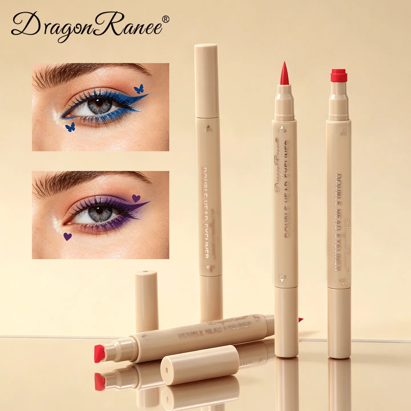 Dobbelt hoved stempel flydende eyeliner Smudsikker hurtigtørrende vandtæt 2 i 1 farverig kærlighedsstjerne sommerfugl øjenlinje blyant makeup