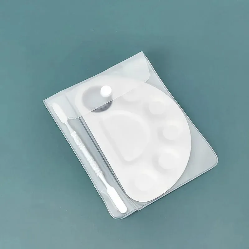 Paleta de mistura de maquiagem atualizada, bandeja de mistura de metal em aço inoxidável com espátula, ferramenta artística para base de mistura, arte em unhas — image 7