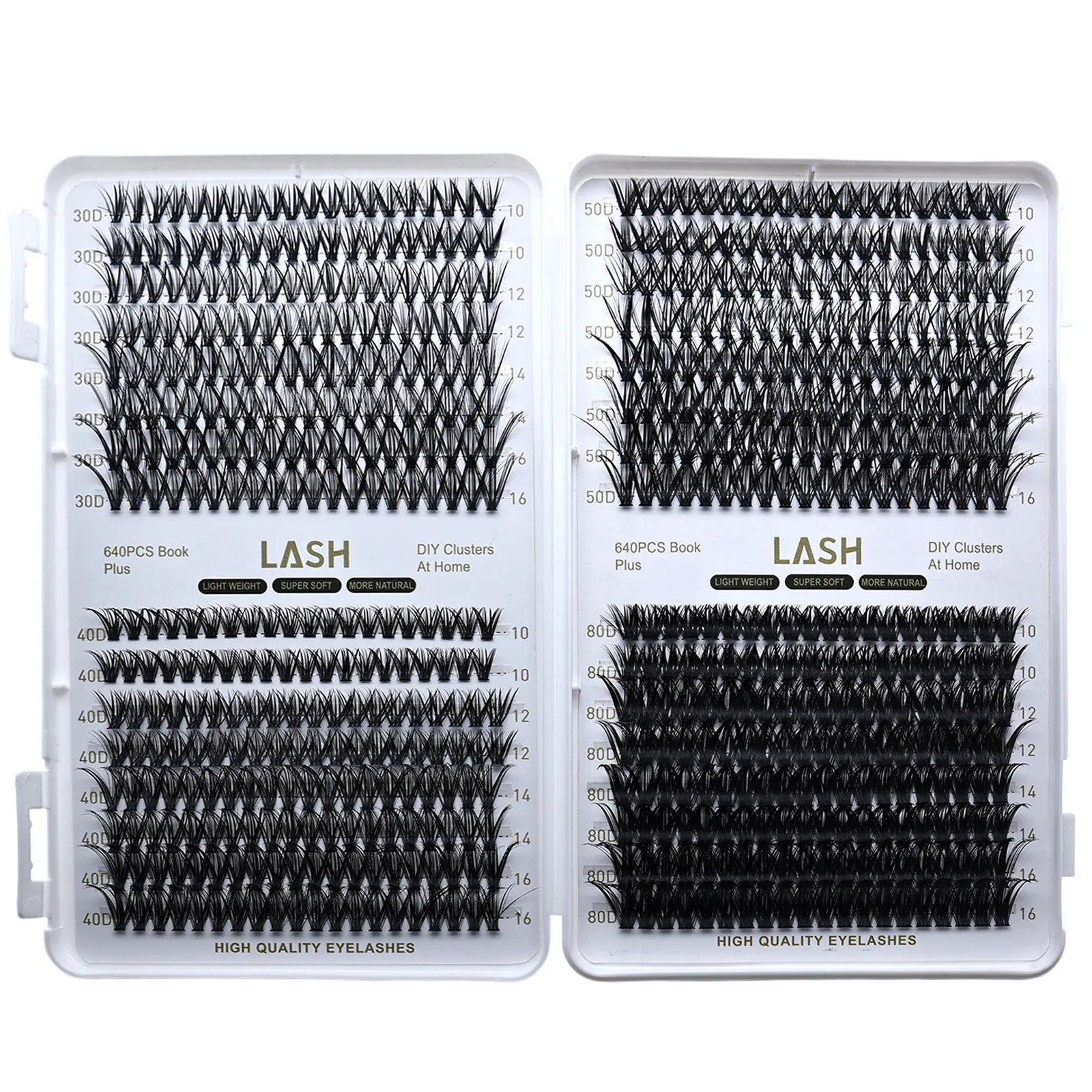 Buku Kluster Bulu Mata DIY 640Pcs 30D‑80D Ketumpatan Campuran D Curl 10‑16mm Panjang Campuran Kluster Bulu Mata Individu Alat Solekan Mata Rumah — image 6