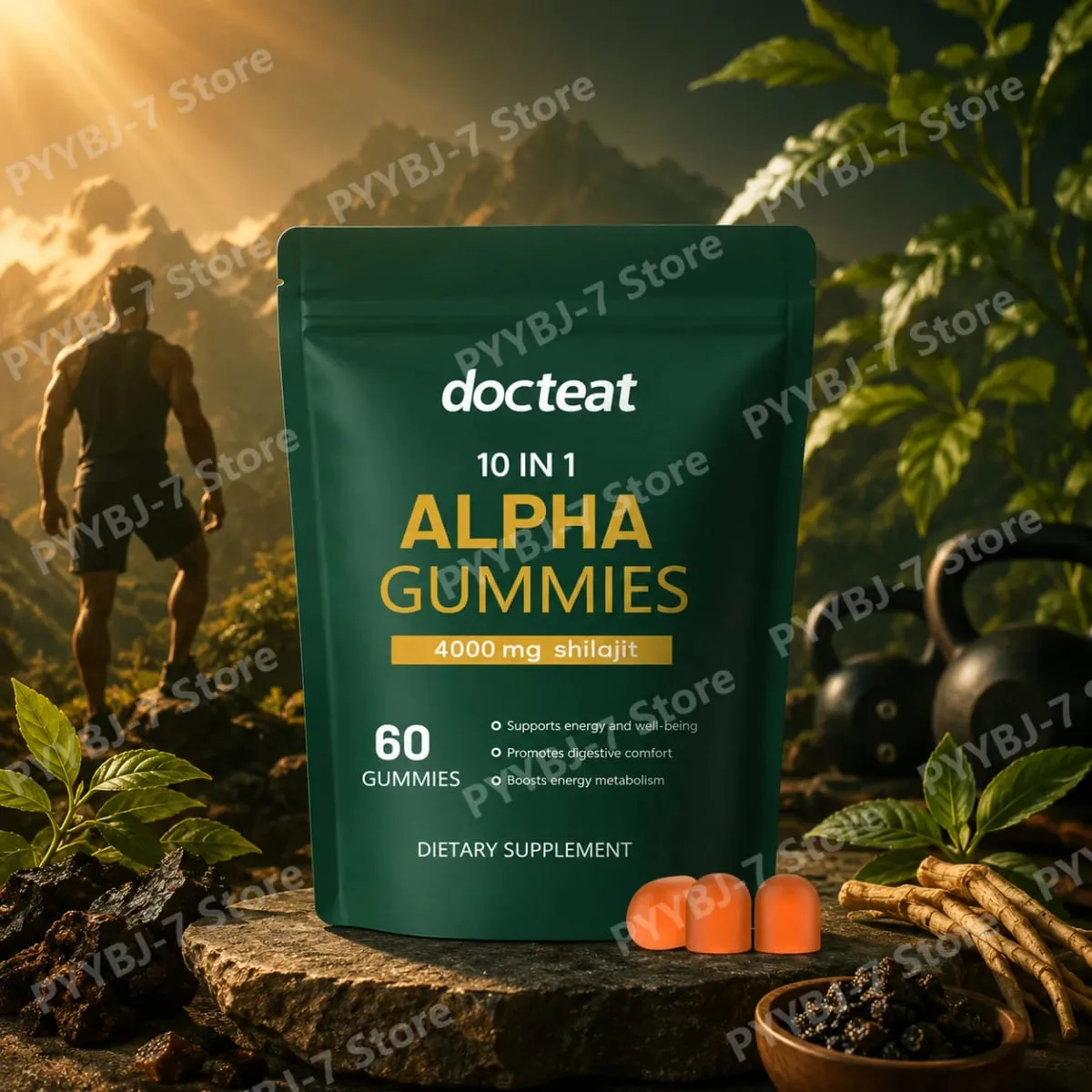 10 في 1 علكة شيلاجيت 4000 ملجم مع مستخلص جذور أشواغاندا، 60 علكة لدعم الطاقة، مكمل صحي للبالغين — image 2