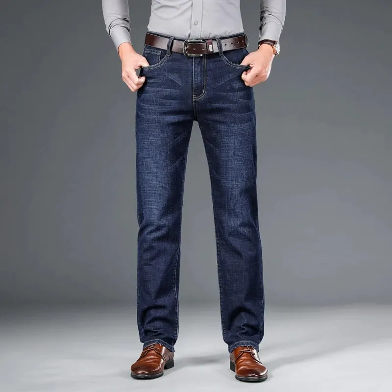 BAO 2024 autumn spring fitted straight stretch denim jeans classic style badge youth men's business casual jeans trousers — image 2