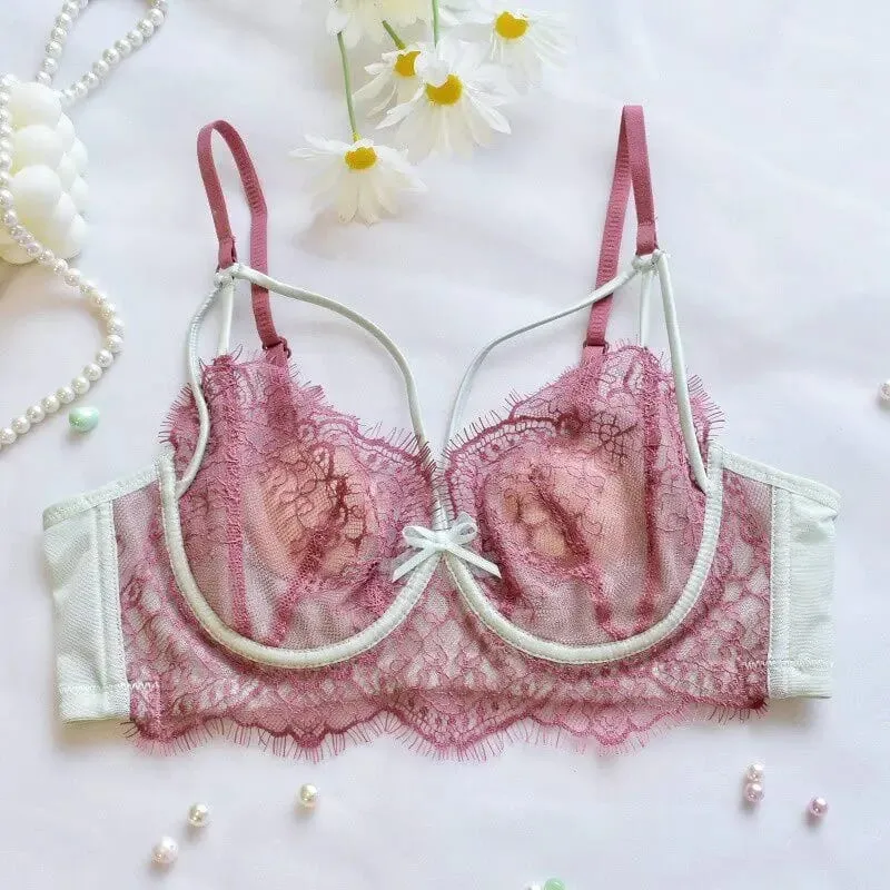 Coreano Tendenza Calda Puro Desiderio Reggiseno di Pizzo Set Con Ferretto Tazza Sottile Push Up Busto Grande Visivamente Piccolo Anti Droop Lingerie 32-38 Hot — image 8