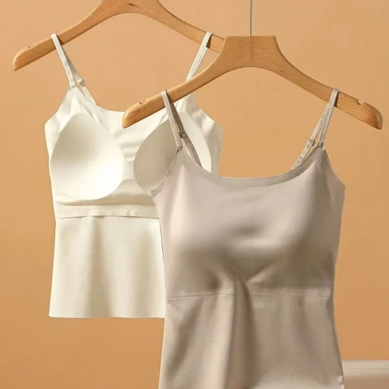 Bra Terbina dalam Cami Tank Top Tali Spaghetti Boleh Laras U-Neck Padded Payudara Sokongan Shapewear Seamless Slim Undergarment Vest — image 1