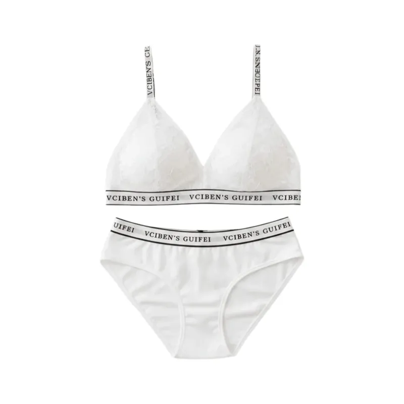 Bra Suit Letter Design Lingerie Set Lace Wireless Women Underwear Suit Deep V Color Blocking Bra Panties Set Pambabae — image 8
