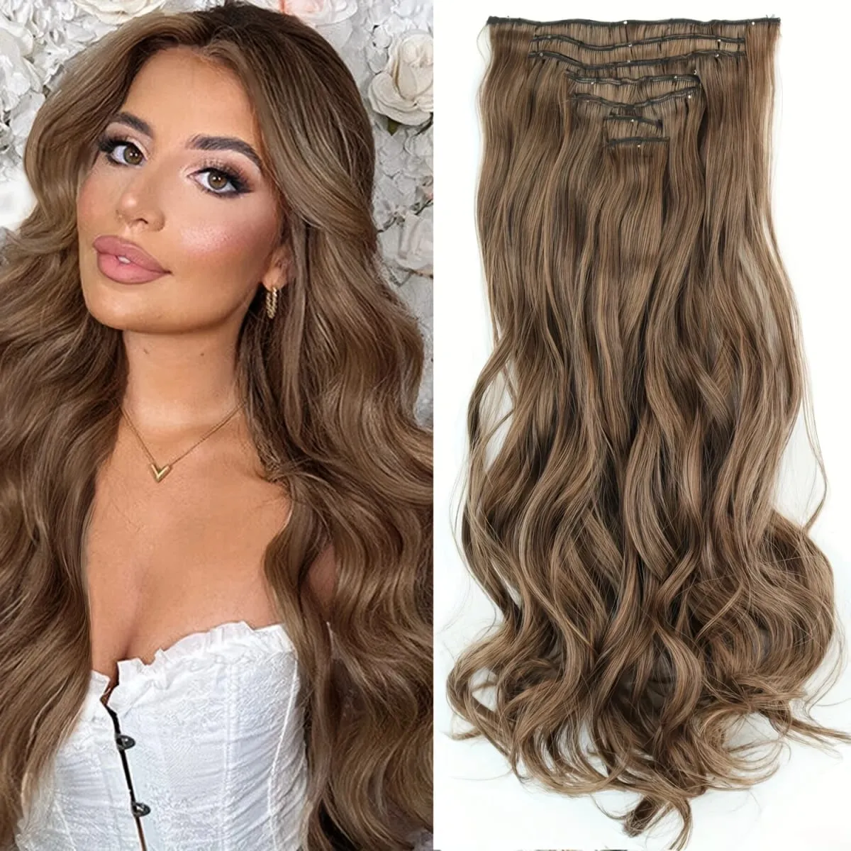 Coiffure longue droite 16 Clips 7 pièces/ensemble Extensions de cheveux postiches synthétiques blondes noires naturelles résistantes à la chaleur pour les femmes — image 40