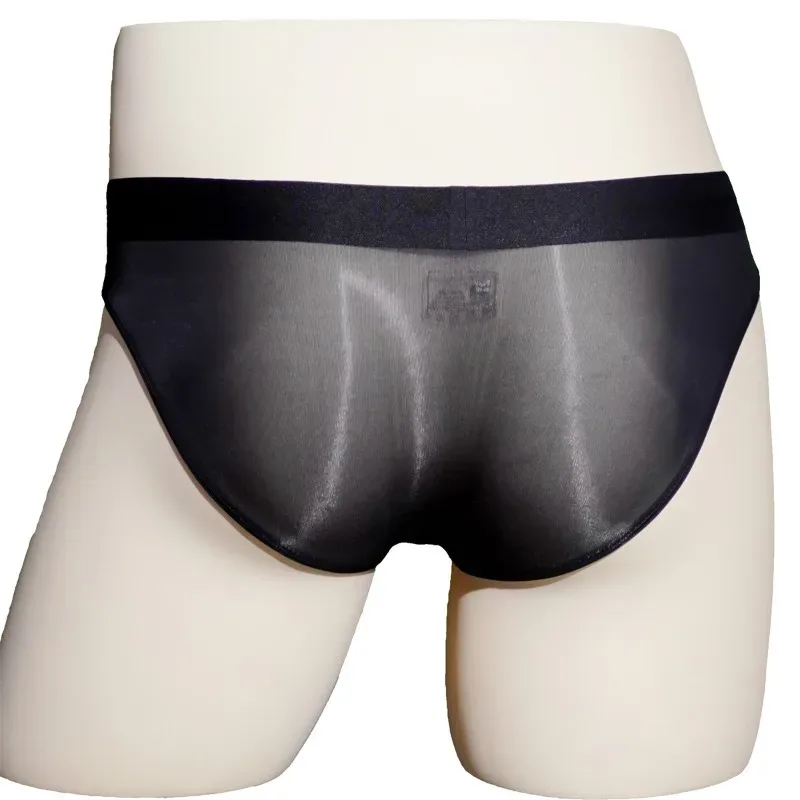 Ice Silk Briefs Men Oil Shiny Underwear Ultra Thin Traceless Underpants Transparent Smooth Bulge Pouch Panties Elastic Knicker — image 17