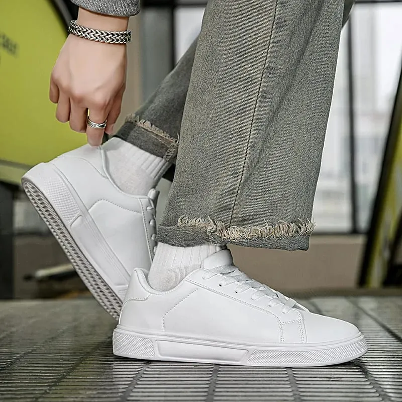 Herresko Hvide sneakers PU-læder Solid Mænd Fritidssko Letvægts Bløde Damer Vulkaniserede Sko Par Snøreløbesko — image 2