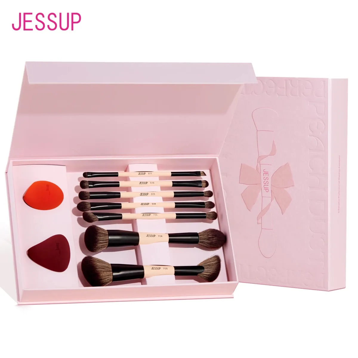 Jessup Makeup Borstar Set med Makeup Sponge 3/7st Dubbelsidig Makeup Brush Foundation Blush Ögonskugga med presentask — image 1