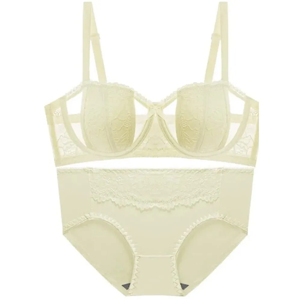 Big Bust Minimizer BH Set 32‑38 AB Tunn Spets Mjuk Bygel Anti-Sagging Axelbandslös Valfri Sexig Bysthållare Damunderkläder Kit