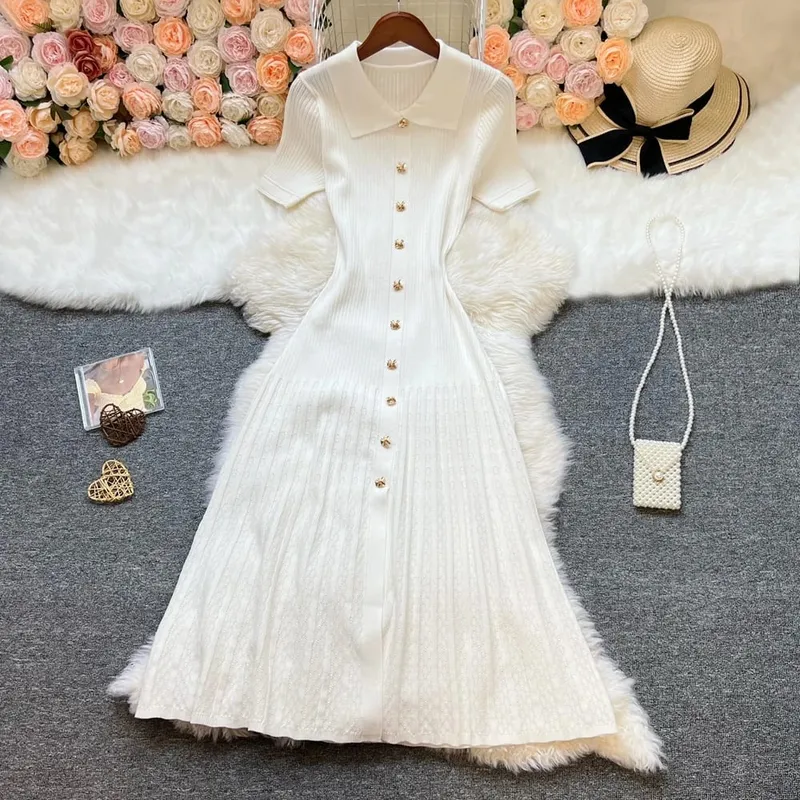YuooMuoo Brand Fashion Elegant Patchwork Knitted Long Dress Spring Summer Women Luxury Shirt Sweater Dress Lady Party Vestido — image 2