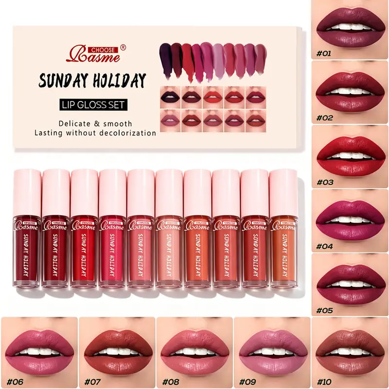10 ชิ้น/เซ็ตวันหยุดวันอาทิตย์ Lip GLOSS Kit Matte Liquid ลิปสติก Long Lasting Waterproof Lip Tint เครื่องสำอางค์ขายส่งแต่งหน้า — image 2