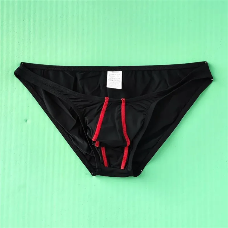 Two Line Stripe Ice Silk Briefs for Men Plus Size Underwear Sexy U Convex Lingerie Low Waist Bugle Pouch Male Panties — image 3