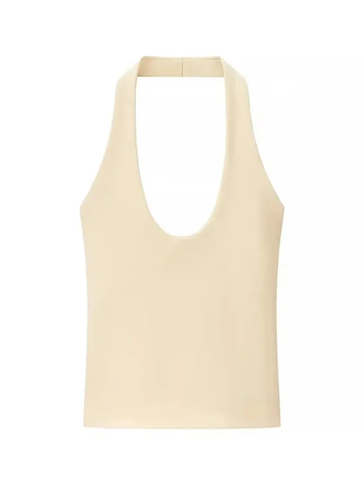 2025 Letnie nowe damskie serie w jednolitym kolorze Halter Collar Slim Backless Basic Top na wszystkie mecze