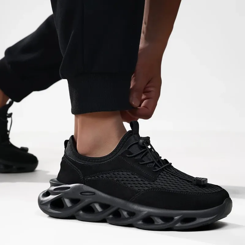 Comfortabele heren wandelschoenen effen zwarte mode — image 4