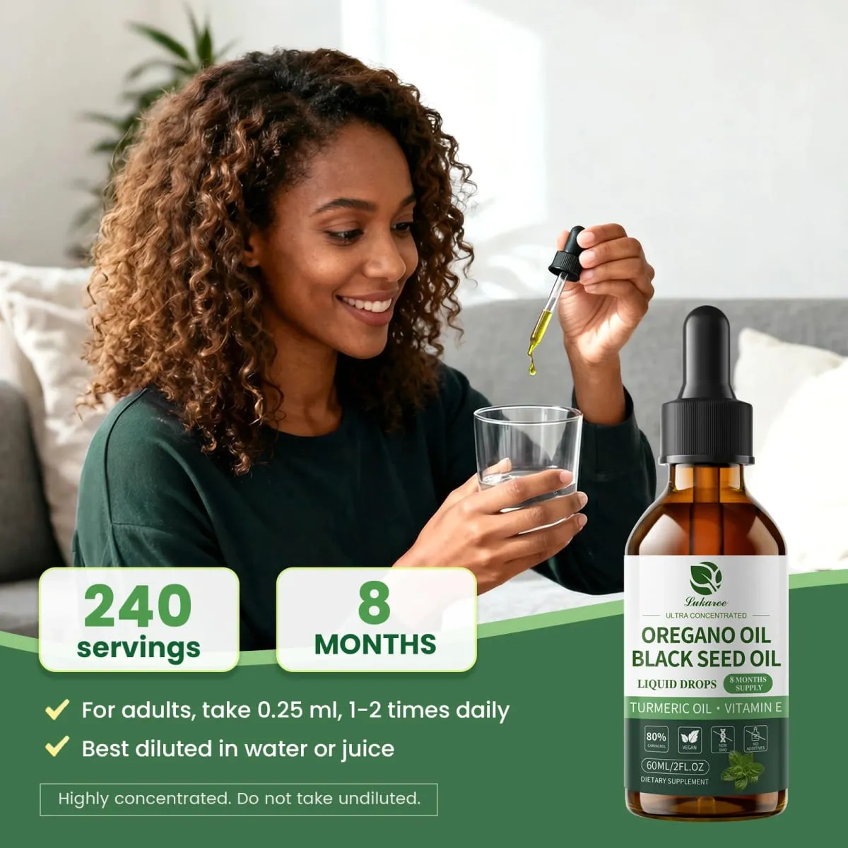 Lukaree 60ML Orgainc Oregano Oil Drop Support Sistem Imun Pernafasan Sokongan Kesihatan Penghadaman dan Keseimbangan Usus — image 6