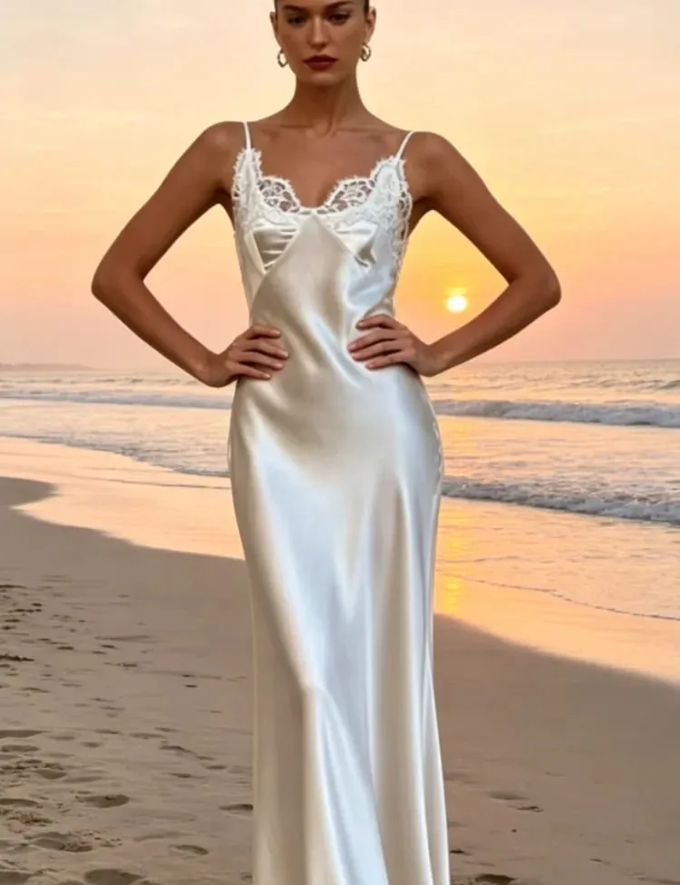 Koronkowa patchworkowa chusta damska sukienka seksowna solidna dekolt w serek bez rękawów Backless plama kobieca sukienka Maxi 2026 eleganckie letnie sukienki na przyjęcie — image 5