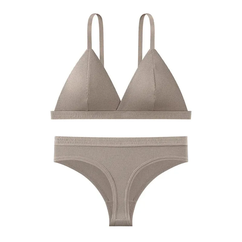 Sömlös BH och trosor Set Enfärgad Bralette Tunna Trådlösa BH Låg midja Stringtrosa Sexiga Underkläder Set Damunderkläder — image 15