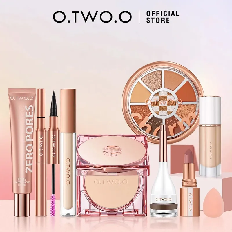 O.TWO.O 9st Full Makeup Ansiktsinställning Powder Primer Base Mascara Eyeliner Pen Ögonbrynsfärgad Läppstift Ögonskuggasminkning för kvinnor