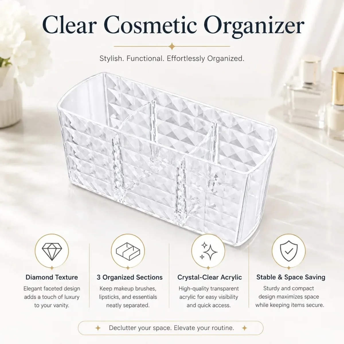 Layered Cosmetic Display Box Desktop Organizer med fack för sminkborstar och kosmetika för smycken — image 1