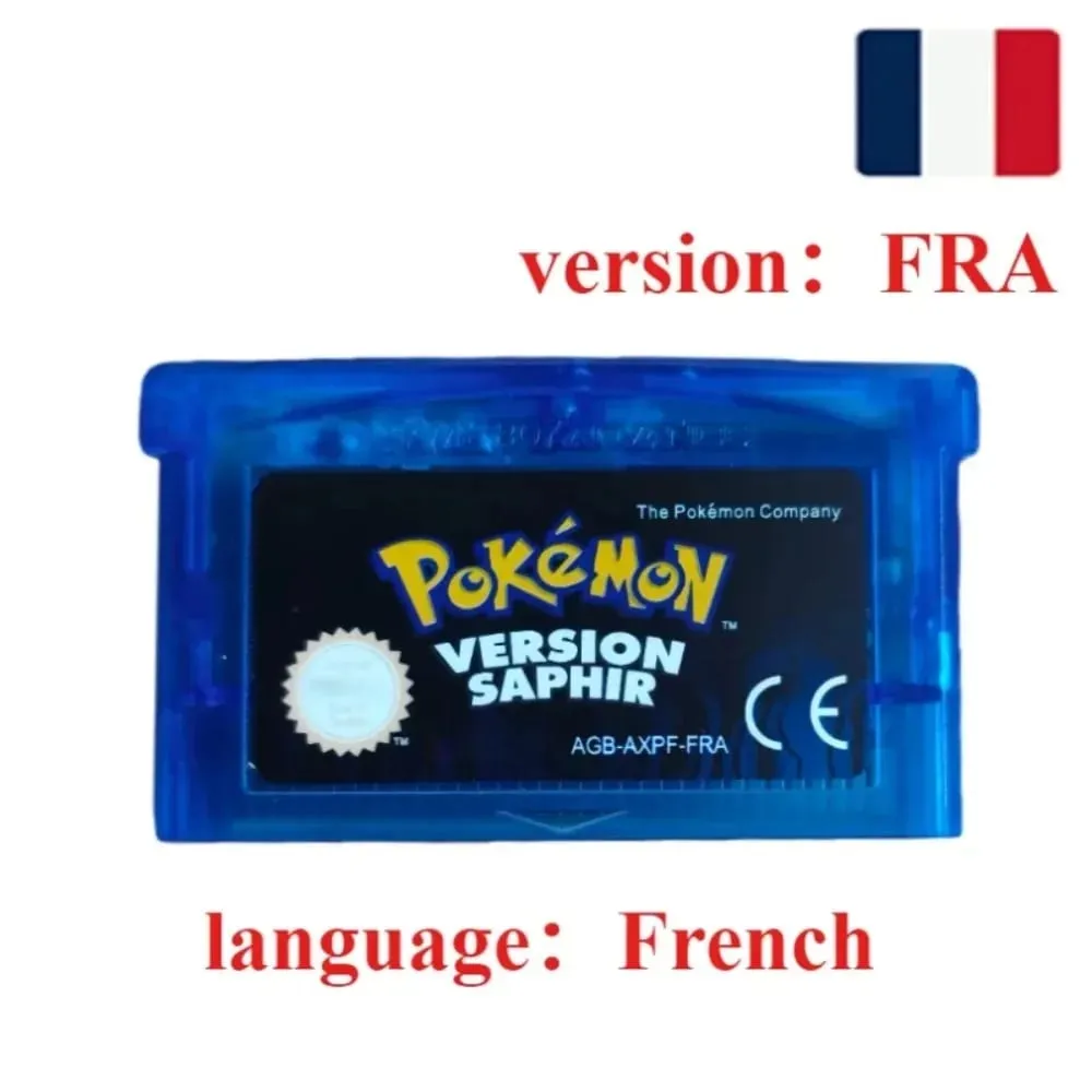 FRA Versione Francese Serie Pokemon Cartuccia di Videogioco a 32 Bit Smeraldo Rosso Fuoco Verde Foglia Rubino Zaffiro GBA Gioco di Carte Giocattolo Regalo — image 3