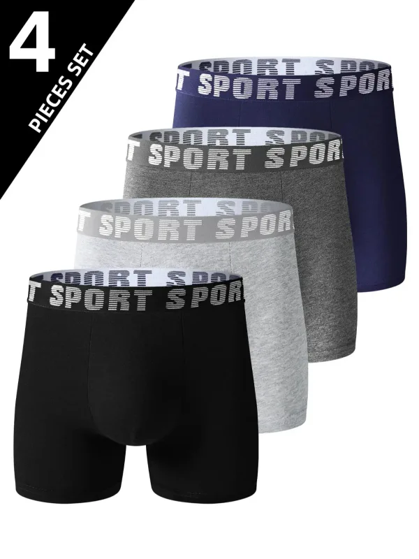 4 pièces de sous-vêtements de sport pour hommes, pantalons de survêtement doux, respirants et confortables, slips longs à la mode et personnalisés