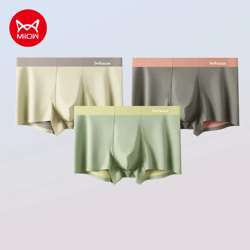 MiiOW 3Pcs Nylon Breathable Men's Panties Seamless Drying Men Underwear Cotton Antibacterial Crotch Man Boxers Mens Underpants