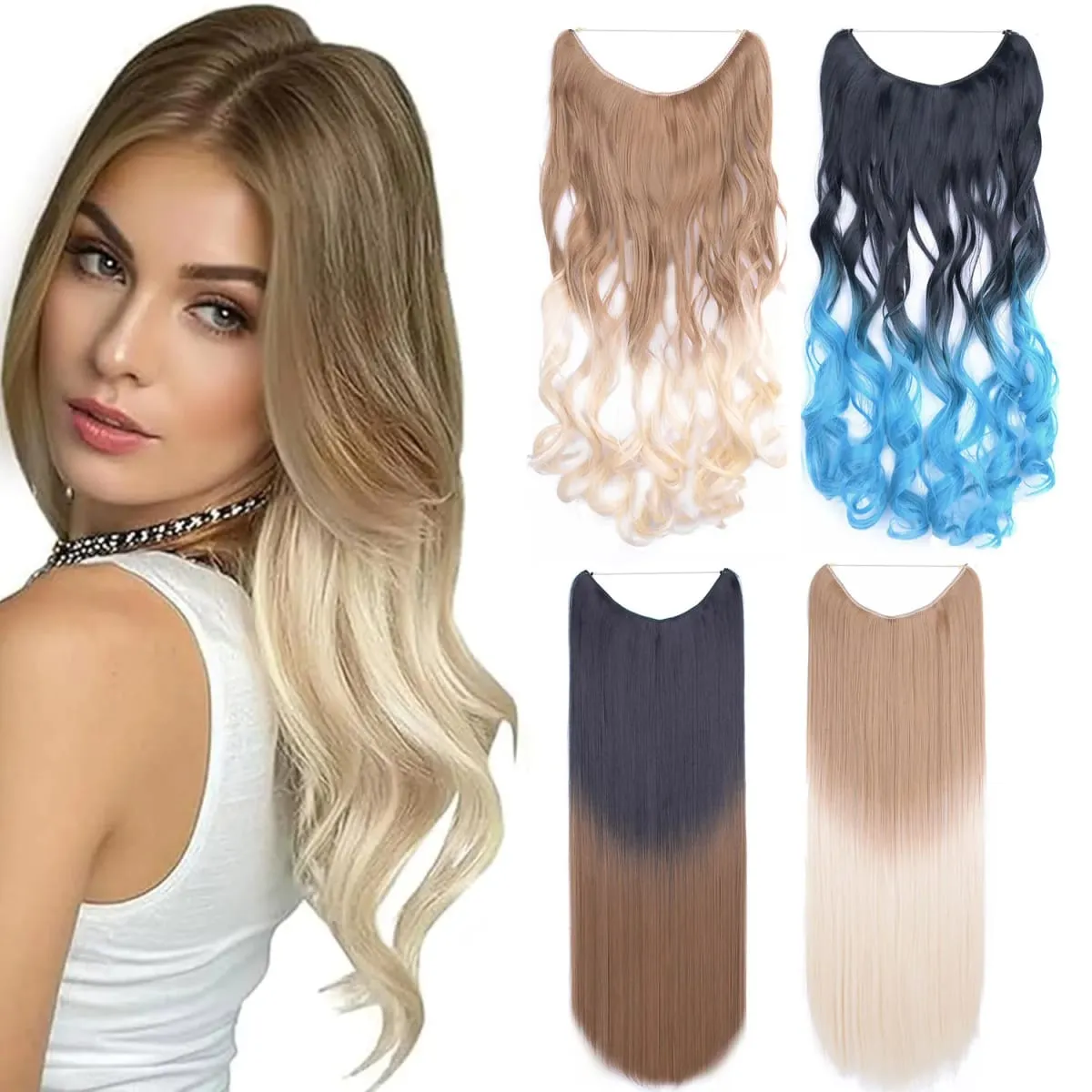 Jeedou ที่มองไม่เห็น Hair Extension Multi สี Ombre ลวด One Piece ตรงหยักสังเคราะห์ทนความร้อน Hairpiece สำหรับผู้หญิง — image 2