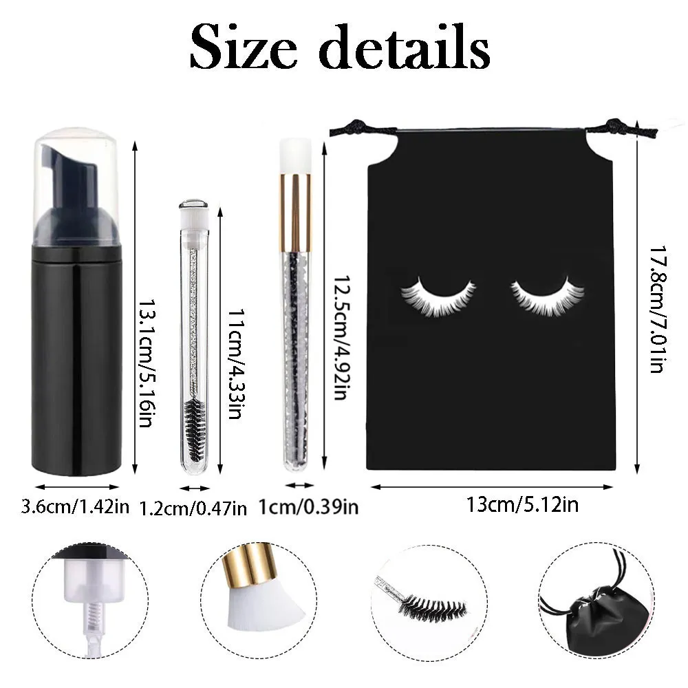 60ml 리필 가능 빈 플라스틱 펌프 병 래쉬 확장 청소 키트 긴 막대 브러시 래쉬 경기자 먼지 튜브 EVA 보관 가방 도구 — image 7