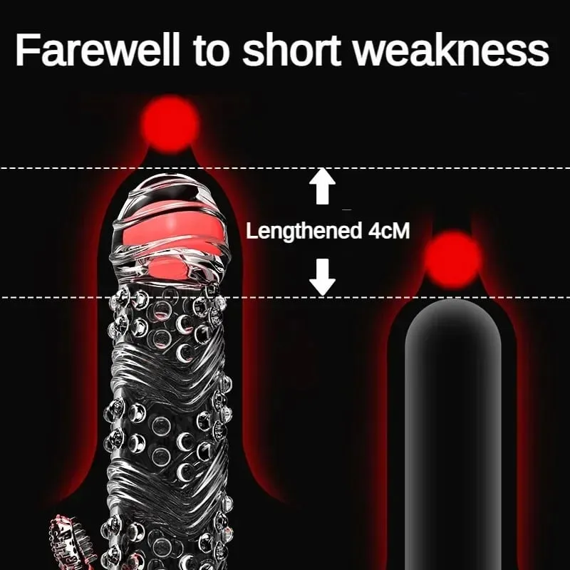 Penisförlängningshylsa Vibratorförlängare 4 cm Återanvändbara kondomer Mjuk fördröjning Ejakulation Dick Sleeve Vuxen sexleksaker för män — image 4