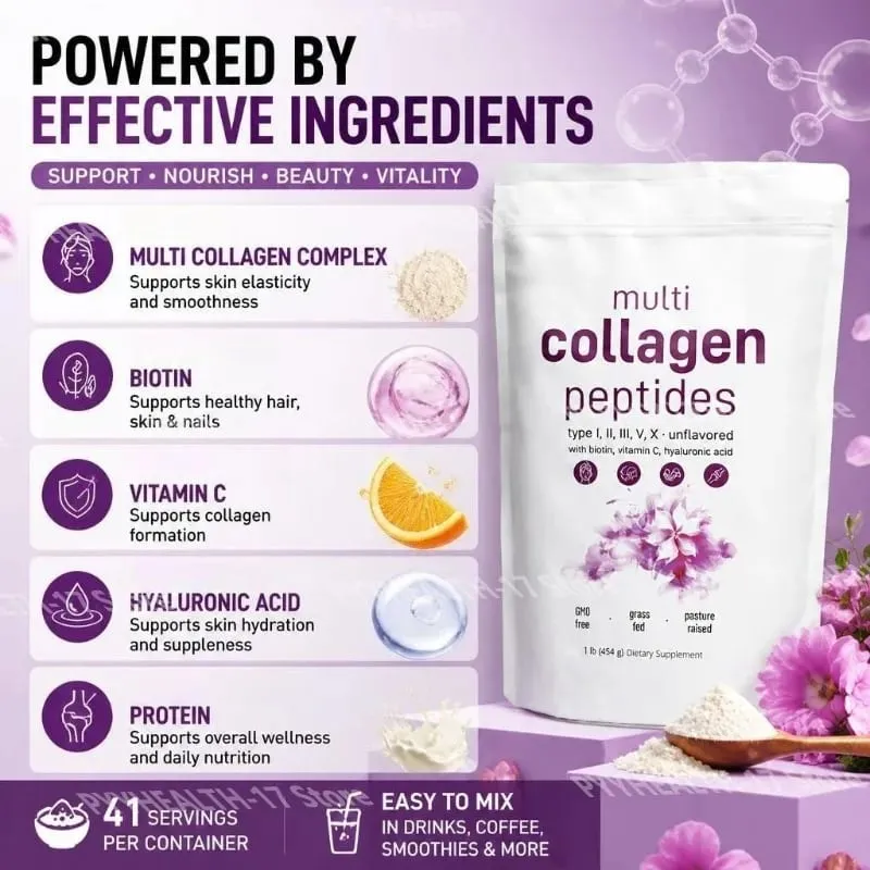Multi Collagen Peptides Powder Types I II III V with Biotin Vitamin C & Hyaluronic Acid Supports Skin Hair Nails for Men Women — image 3