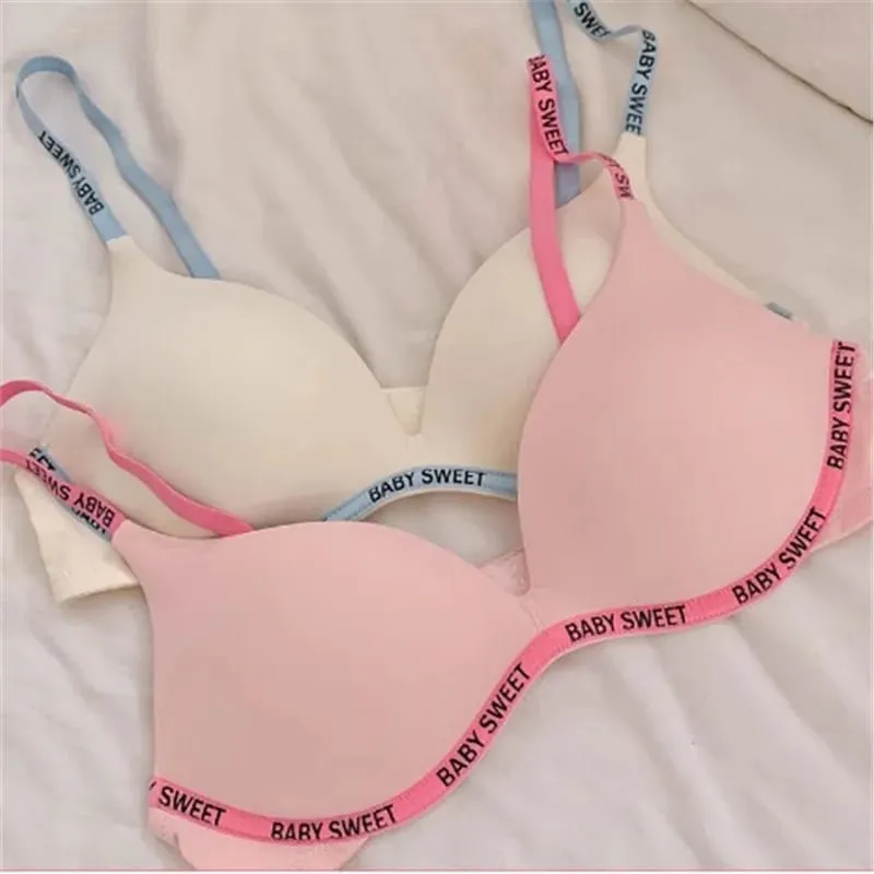 Set Bralette Lancar untuk Remaja Keselesaan Tanpa Wayar Pelapik Tekan Atas Bergaris Ringan Warna Tulen Seluar Dalam Bra Wanita Muda MOYISU — image 7
