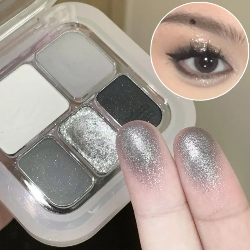 5 สีซีเมนต์โลหะสีเทาอายแชโดว์ Glitter Pearlescent Punk Smoky Eye Highlighter Matte White Face Brightening