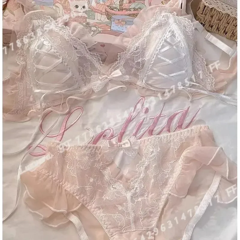 W stylu Lolita cienka koronkowa miseczka trójkątna biustonosz dla kobiet śliczny mały biust seksowna bielizna — image 1
